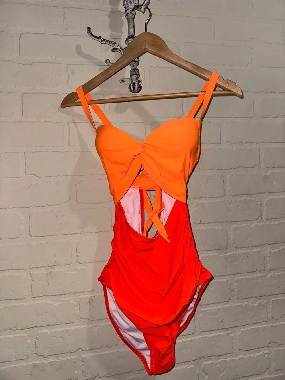 Orange One Piece Swimsuit cut out tie back NEW small Iffei brand